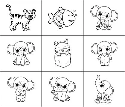 Printable Animal Grid Vector Set for Kids Activities design Stock Illustration