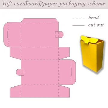 Printable cube paper or cardboard packaging scheme box for gifts, sweets, 3D Stock Illustration