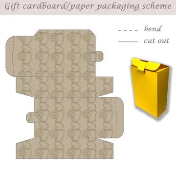 Printable cube paper or cardboard packaging scheme box for gifts, sweets, 3D Stock Illustration