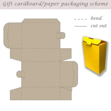 Printable cube paper or cardboard packaging scheme box for gifts, sweets, 3D Stock Illustration