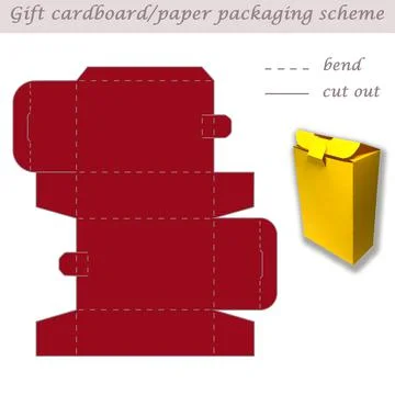 Printable cube paper or cardboard packaging scheme box for gifts, sweets, 3D Stock Illustration