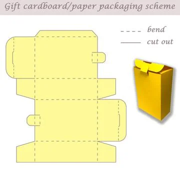 Printable cube paper or cardboard packaging scheme box for gifts, sweets, 3D Stock Illustration