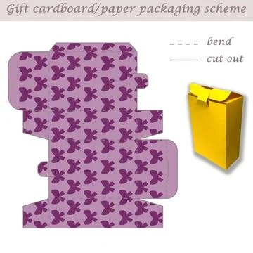 Printable cube paper or cardboard packaging scheme box for gifts, sweets, 3D Stock Illustration