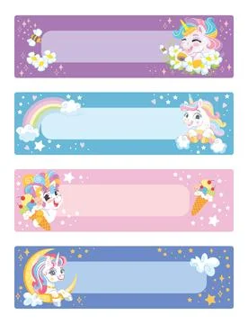 Printable cute unicorns note pages set vector Stock Illustration