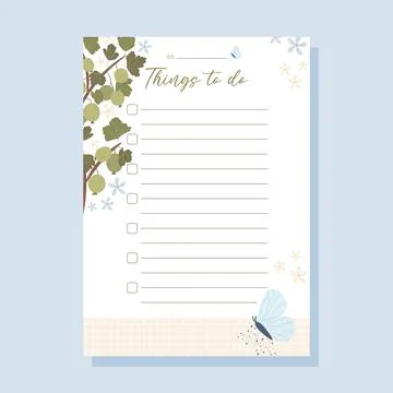 Printable To-do list concept with green gooseberry plant illustration, vector Stock Illustration