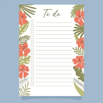 Printable to-do list concept, with tropical exotic background. Vector illustr Stock Illustration