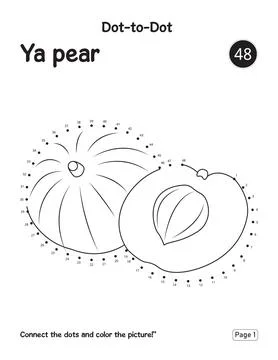 Printable dot to dot activity book page with asian ya pear drawing Illustrazione stock