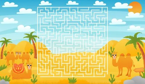 Printable educational worksheet for kids with labyrinth puzzle, safari desert Stock Illustration