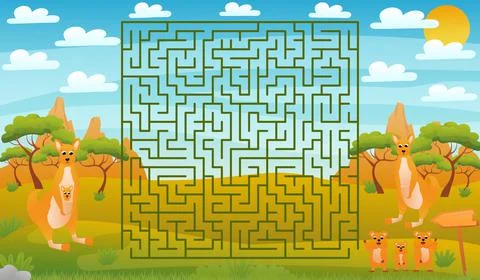 Printable educational worksheet for kids with labyrinth puzzle, australian Stock Illustration