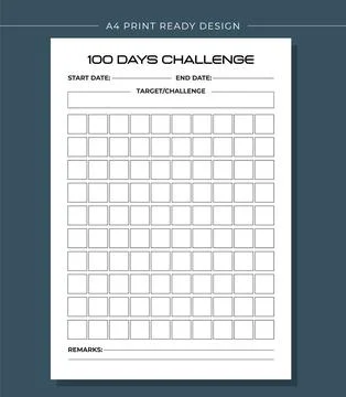 Printable KDP 100 Days Challenge Book Vector Design Template Stock Illustration