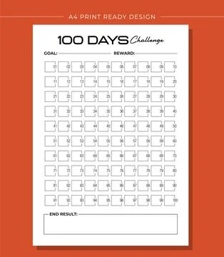 Printable KDP 100 Days Challenge Book Vector Design Template Stock Illustration