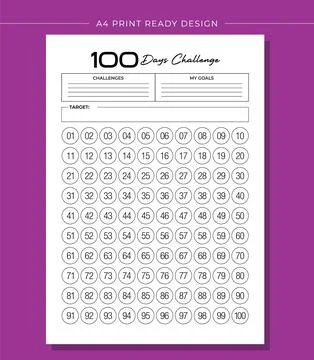Printable KDP 100 Days Challenge Book Vector Design Template Ilustración de archivo