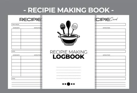 Printable KDP Recipe Cooking Kitchen Blank Book Vector Design Template Stock Illustration
