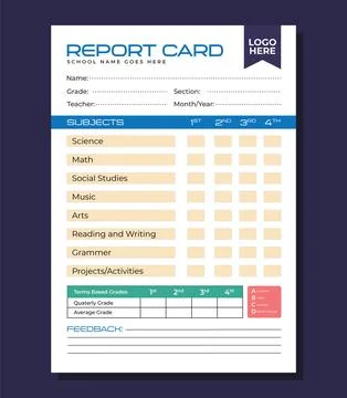 Printable KDP School Report Card Vector Design Template Illustrazione stock