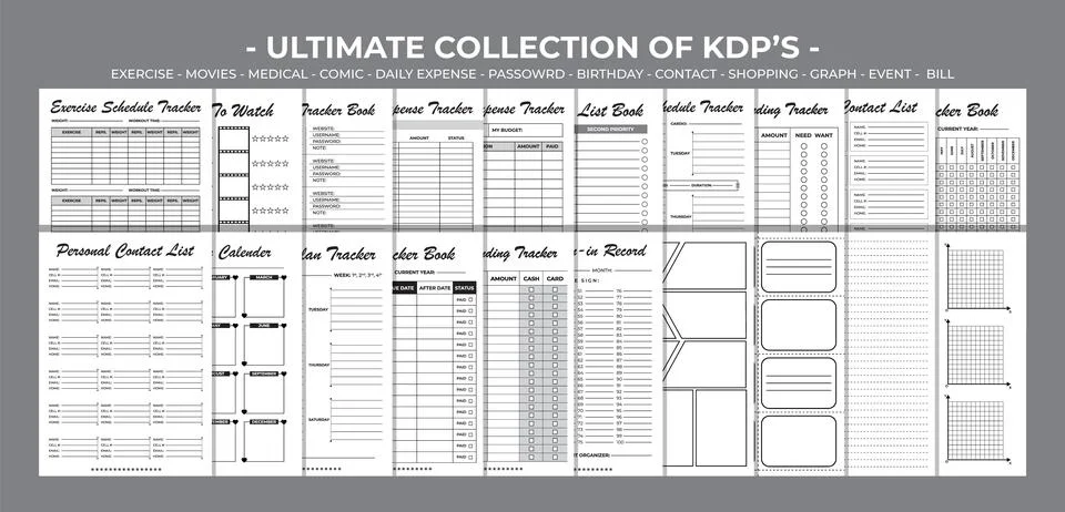 Printable KDP Ultimate Collection Pack Vector Design Template Stock Illustration