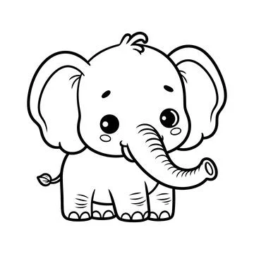 Printable little elephant coloring sheet simple design Stock Illustration