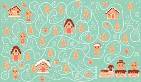 Printable maze riddle for kids, help to find right way train with gifts to Stock Illustration