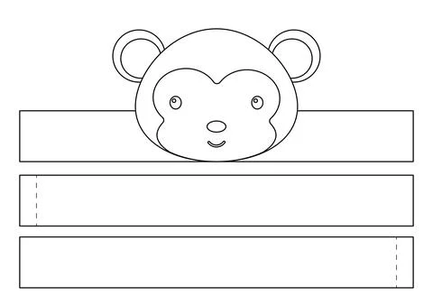 Printable monkey paper crown. Diy cut party ribbon template for birthday, chr Stock Illustration