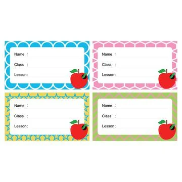 Printable name label stickers with designs suitable for children Stock Illustration
