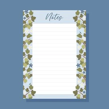 Printable notes concept with green gooseberry plant illustration, vector Stock Illustration