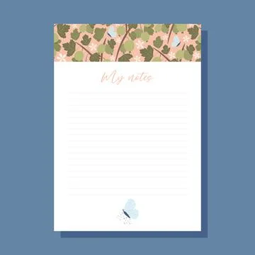 Printable notes concept with green gooseberry plant illustration, vector Stock Illustration