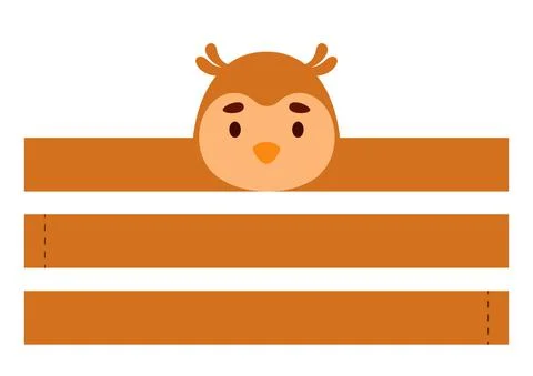 Printable owl paper crown. Diy cut party ribbon template for birthday, christ Stock Illustration