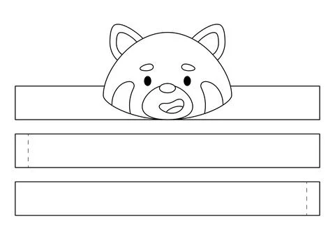 Printable red panda paper crown. Diy cut party ribbon template for birthday Stock Illustration