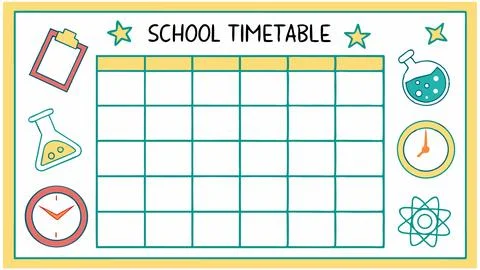 Printable school timetable template for kids weekly class schedule organizer Stock Illustration