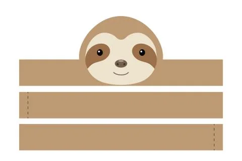 Printable sloth paper hat. Party crown die cut template for birthday, christm Stock Illustration