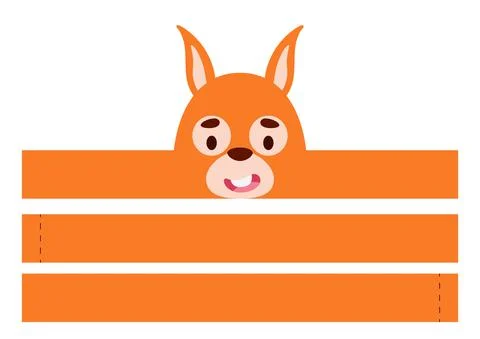 Printable squirrel paper crown. Diy cut party ribbon template for birthday, c Stock Illustration