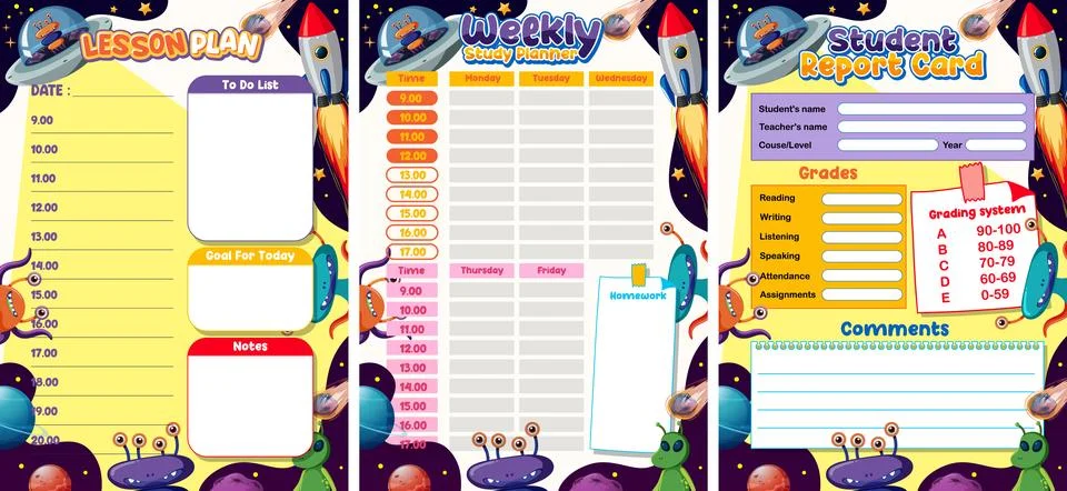 Printable Student Study Planner Sheet for Effective Time Management Stock Illustration