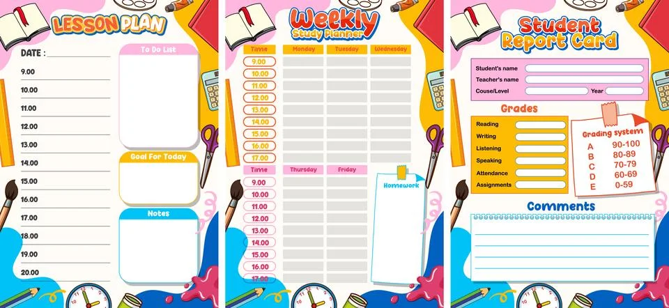 Printable Student Study Planner Sheet for Effective Time Management Stock Illustration