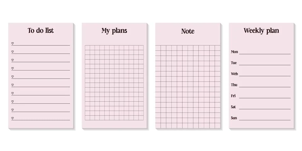 Printable template for daily planner Vector. Set of minimalist planners Illustrazione stock