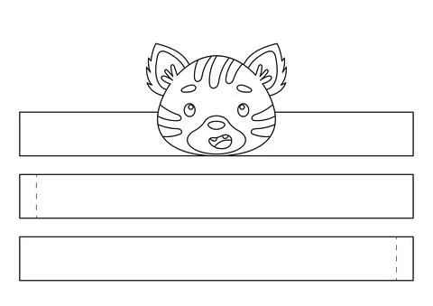 Printable tiger paper crown. Fun accessory for entertainment. Diy cut party r Stock Illustration