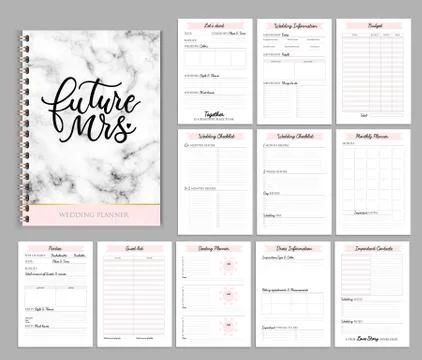 Printable wedding planner with checklist 스톡 일러스트