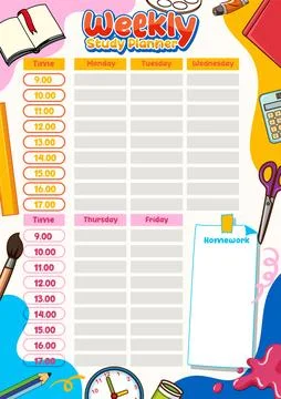 Printable Weekly Lesson Plan with Hourly Time Division Stock Illustration