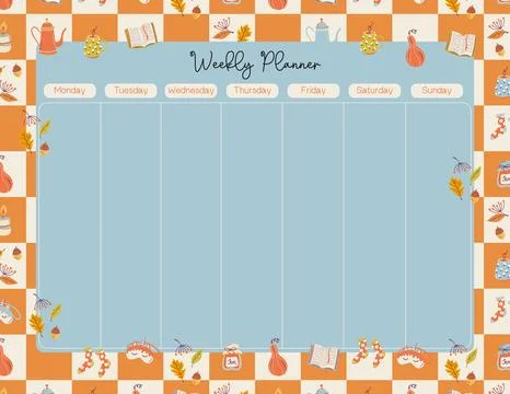 Printable weekly planner decorated with cozy Autumn elements イラスト素材