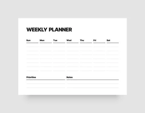 Printable weekly planner template for business organizer. Stock Illustration