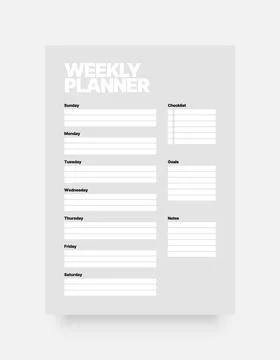 Printable weekly planner template for business organizer. Stock Illustration