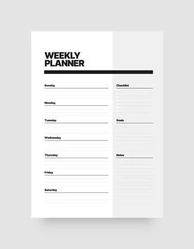 Printable weekly planner template for business organizer. Stock Illustration