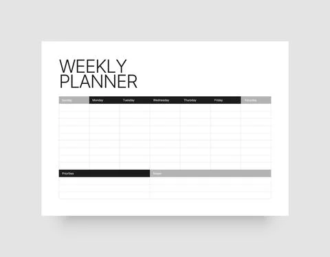 Printable weekly planner template for business organizer. Stock Illustration