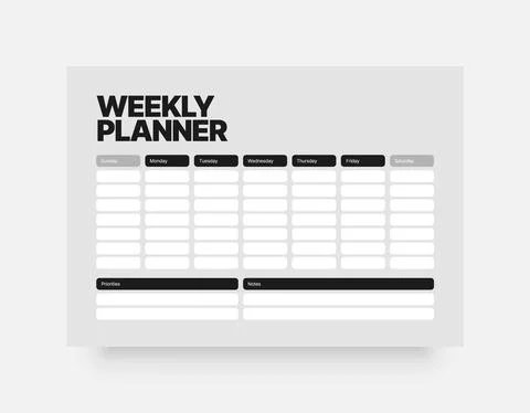 Printable weekly planner template for business organizer. Stock Illustration