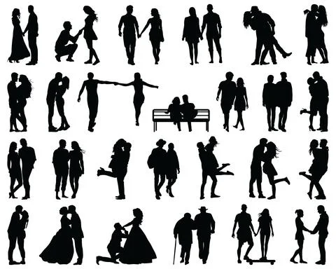 PrintBlack silhouettes of couples Stock Illustration