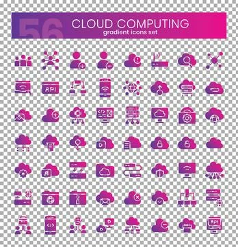 PrintCloud computing Icons Bundle. Gradient outline icons style. Vector ill.. Stock-Illustration
