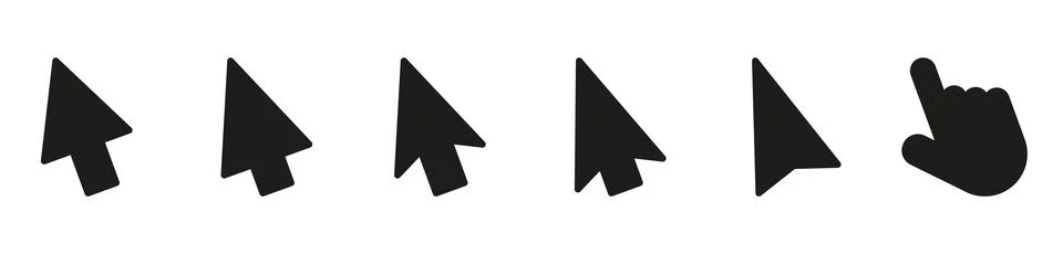 PrintComputer mouse click cursor gray arrow icons set and loading icons. Cu.. Stock Illustration