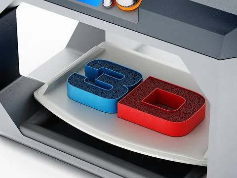 Printed 3D text on 3D printer printing surface . 3D illustration Printed 3... Stock Photos