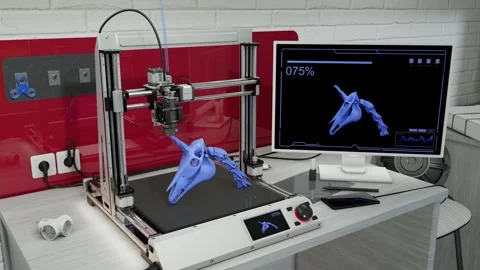 Printed 3D unicorn skull. 3D render Stock Footage 289554572