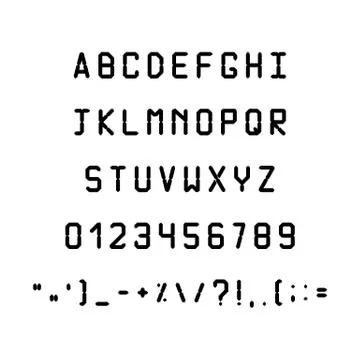 Printed black font. Simple Letters and symbols Stock Illustration