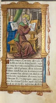Printed Book of Hours (Use of Rome): fol. 19r, St. Matthew, 1510. Guillaume.. Stock Photos