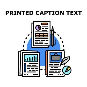 Printed caption text document content creating process Stock Illustration